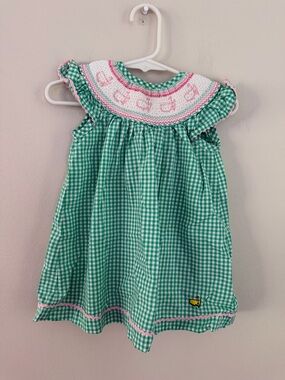 Masters Green Gingham Smocked Dress